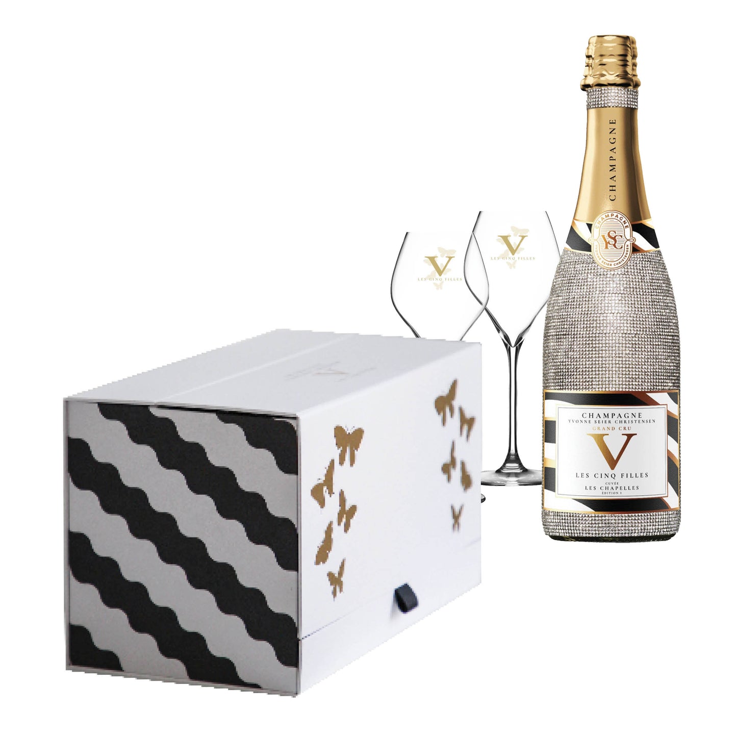 
                  
                    Les Cinq Filles | Crystal Edition | Blanc de Blancs | Grand Cru | Zero Dosage | Organic | Cuvée Les Chapelles gift box with glasses
                  
                